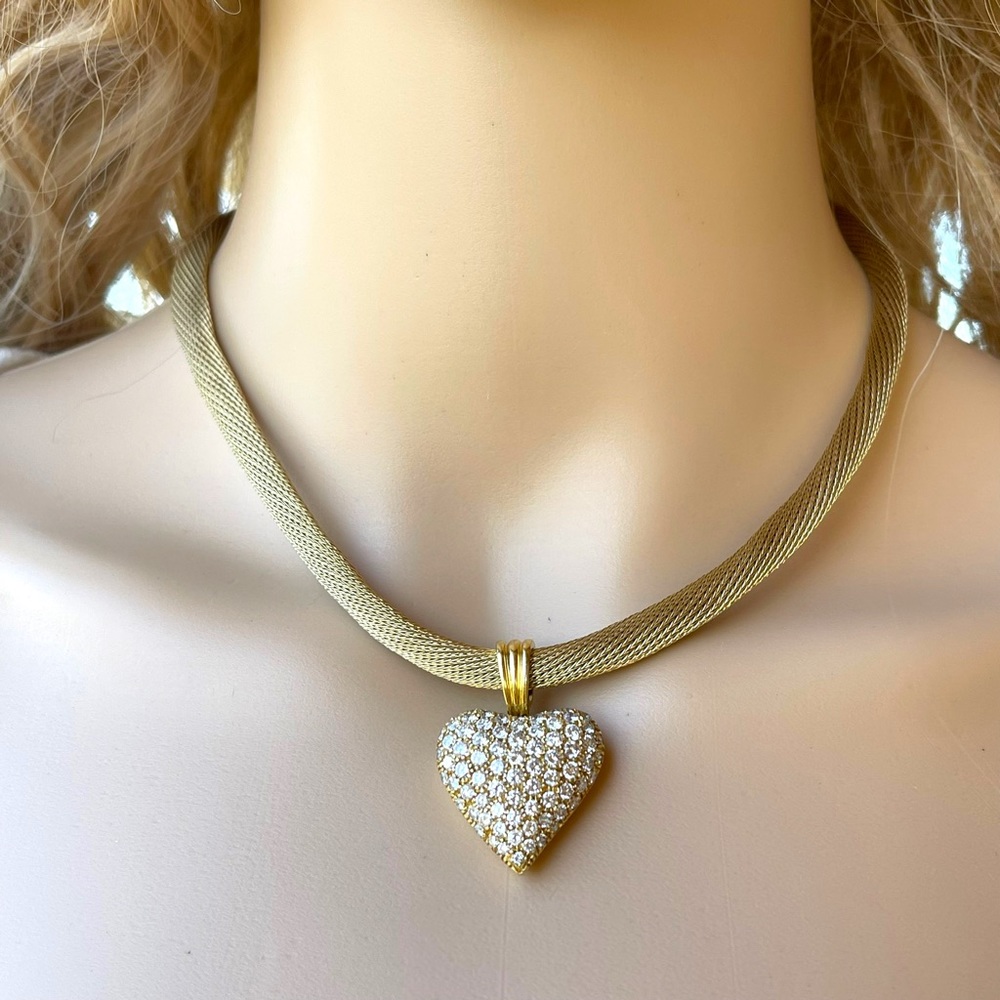 Vintage 14kt gold & diamonds heart pendant & rope chain necklace